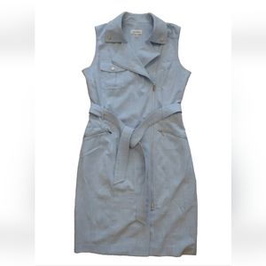 Calvin Klein Blue Shirt Dress Size 6 Asymmetric-Zip Sleeveless  Pockets Lined